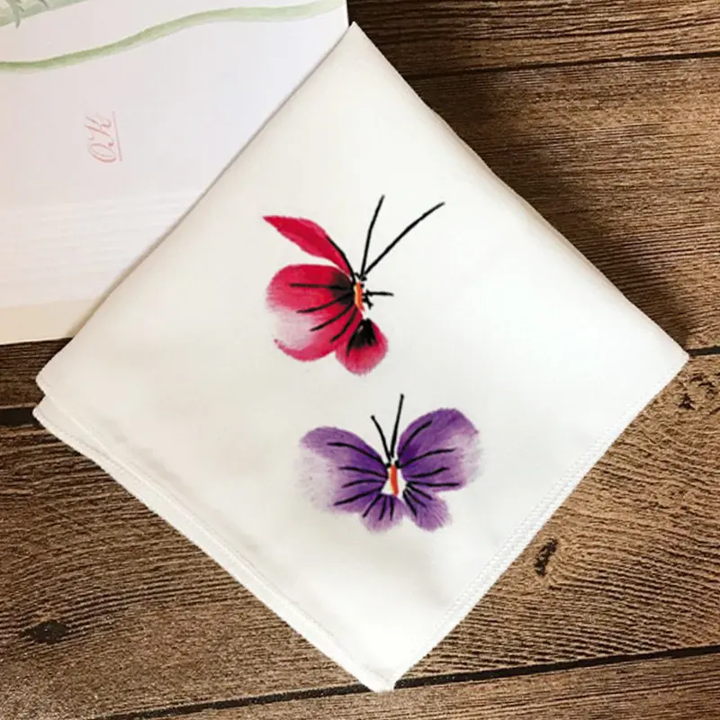 Chinese Style Hanfu Element Su Embroidery Diy 100 Percent Cotton Handkerchief Kit 25cm Plum Blossom Butterfly Pattern Flat Stitc