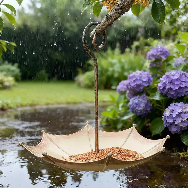 1pc Heavy Duty Iron Hanging Bird Feeder Container Outdoor Bird Feeder With Large Tray For Garden Backyard