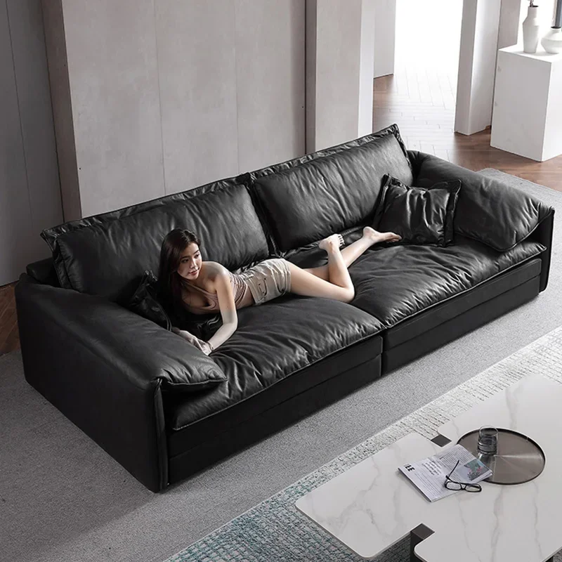 Italian elephant ear sofa, new down living room, very simple, modern light luxury, straight row sitting width technology cloth