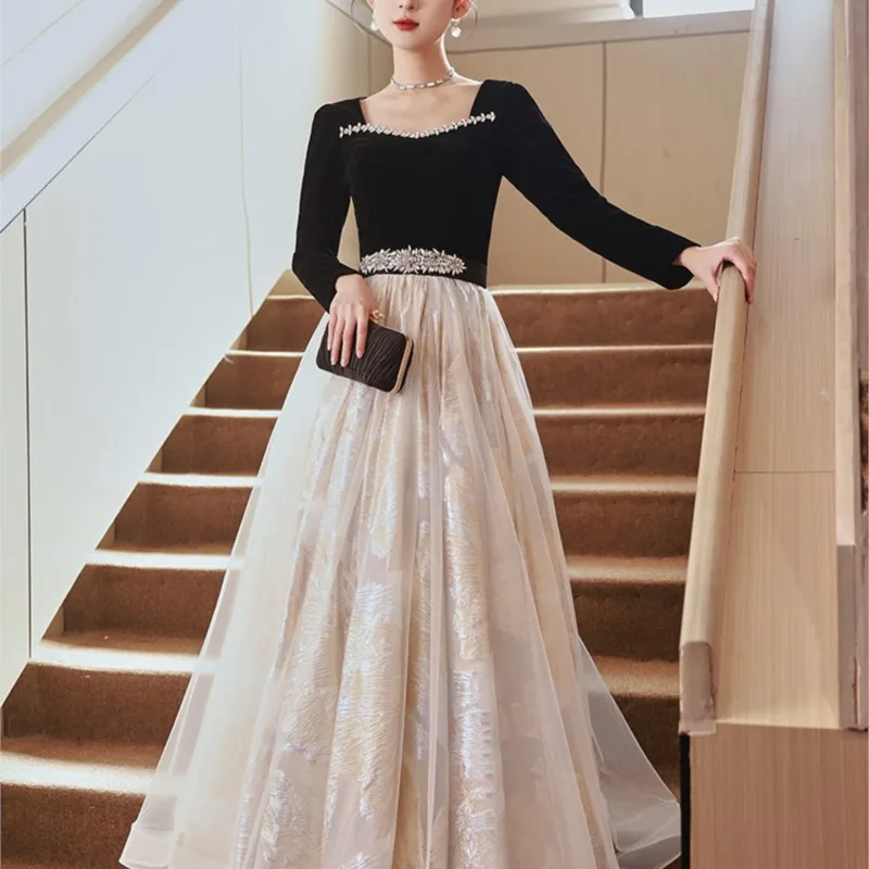 Black Evening Dress Light Luxury Season New Style Will Host Performance Costume Female Niche Long