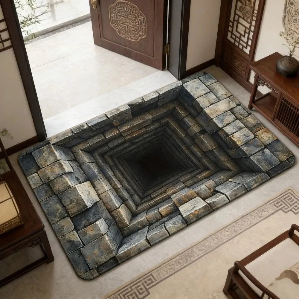 3D Flat Optical Illusion Doormat Non-slip Water-absorbing Bathroom Carpet Durable Abrasion-resistant Bedroom Door Rug Home Decor
