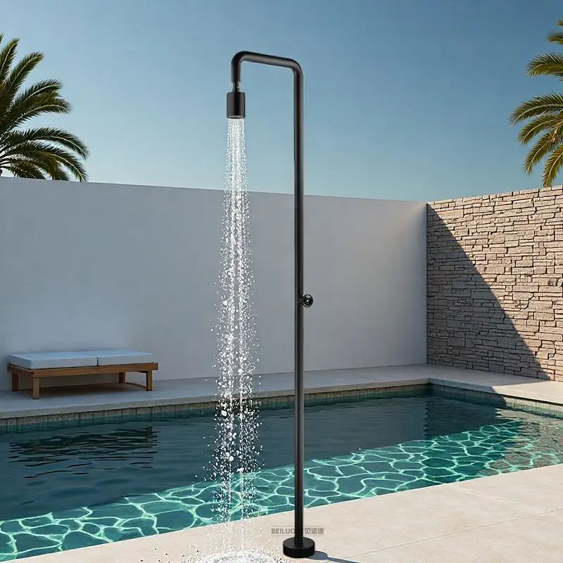 Black Single Function Outdoor Vertical Floor Shower Shower Stainless Steel Column Beach Shower Set