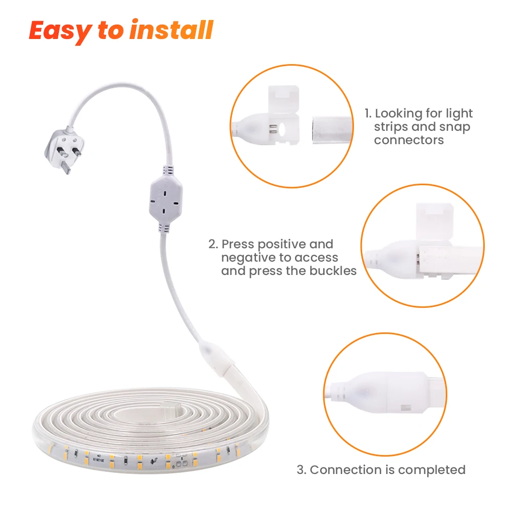 LED Strip Light 2835 High Safety 220V 120LEDs/m High Brightness LED Tape Light Home Outdoor Waterproof LED Strip Light + UK Plug