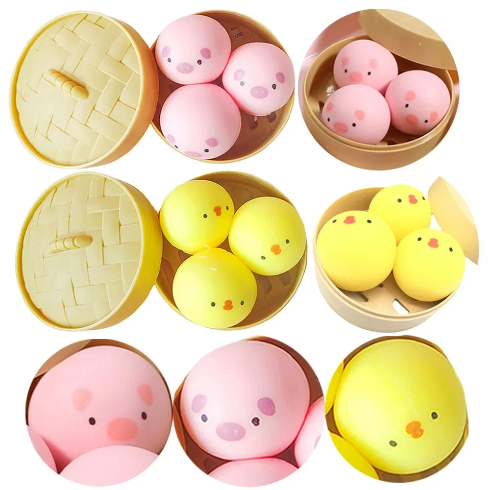 3PCS Mini Squishy Toys Mochi Kawaii Animal  Dumpling Stress Relief Squeeze Toy Hand Exercise For Kids Boys Girls Birthday Gifts