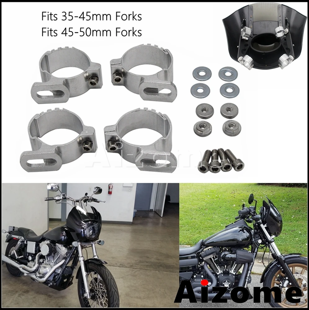 Motorcycle Aluminum 35-55mm Fork Fairing Mount Clamp Kit For Harley Sportster XL 1200 883 Dyna Softail Street Bob Fat Boy Custom