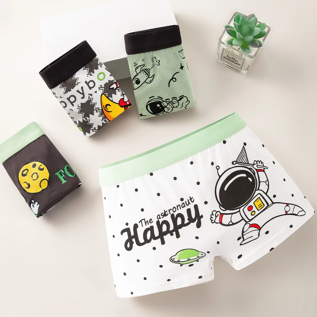 4-Piece Elastic Cotton Boys Boxer Brief Comfortable Wearing Children's Underwear Cool Astronaut Galaxy Pattern Kids Boxer Shorts - view 3