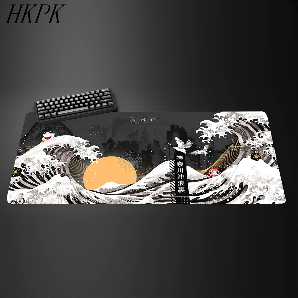 XXL 90x40cm Black and White Giant Wave Keyboard Game Anime Mouse Pad Non-slip Rubber Art Computer Desk Mat Carpet With lockedge - view 2