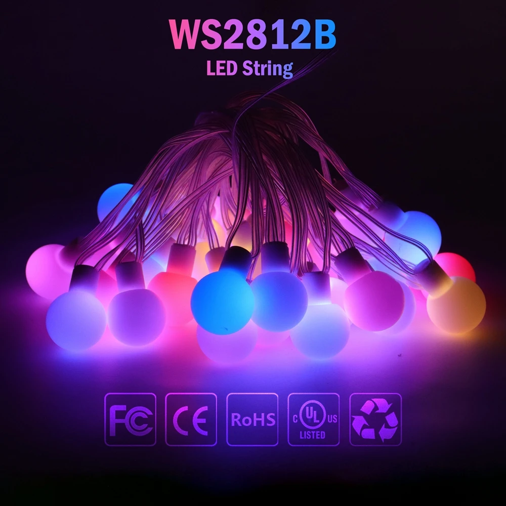 WS2812B Dream Color LED Round Ball String Lights Addressable Individually Strip Christmas Party Birthday Decoration IP67 DC5V