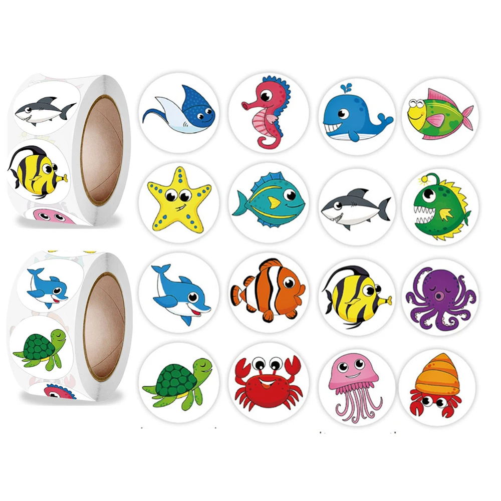 500/1000pcs Ocean Seal Stickers Student Christmas Gift Packaging Label for School Stationery Kids DIY Toys Birthday Party Decor