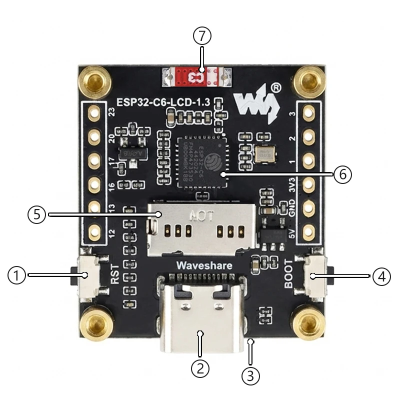 ESP32-C6 LCD Development Board 1.3 inch Display 1.3inch Screen ST7789 240x240 Mini TV SD-Port QST  LVGL For Arduino