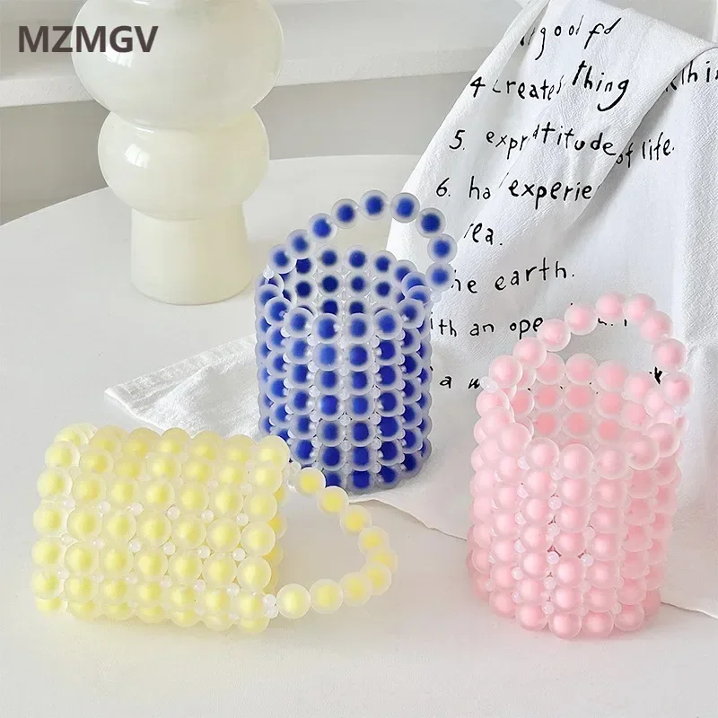 

2025 Trend Mini Cylinder Shape Women's Jelly Beaded Bag Spring Candy Color Transparent Acrylic Hand-woven Evening Clutch Female