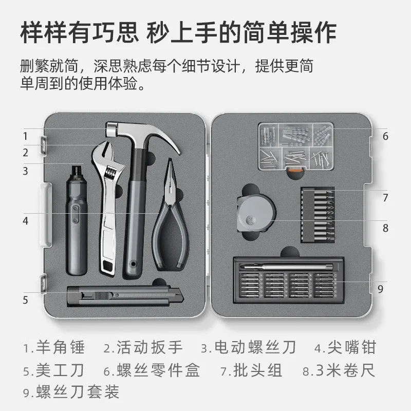 Portable Manual Household Tool Kit Simple Hardware Toolbox For Daily Home Repair Installation And General Assembly Maintenance
