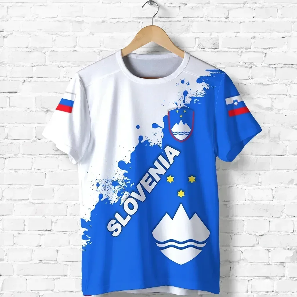 Slovenia Flag & Coat of Arms Graphic Tee Summer Casual Pullover Men\'s Fashion Loose T-shirts Boy Oversized Short Sleeves Tops