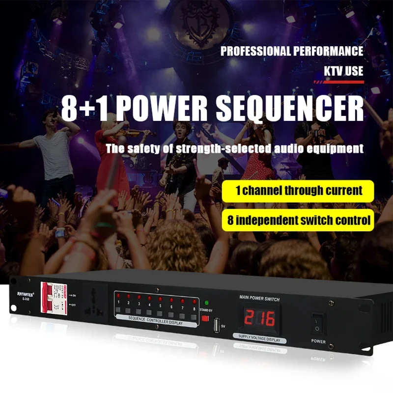 

RAYHAYES S-208 8-Channel Power Sequencer with Power Voltage Protector and 8 Independent Channel Switches