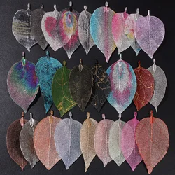5Pcs Natural Leaf Pendants Colorful Electroplated Hollow Flat Leaves Charms For Making Necklace DIY Jewelry Earrings 40-60mm