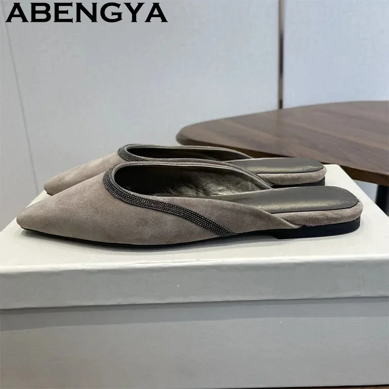 High Quality Suede Leather Pointy Wrap Toe Flat Slippers for Women Summer Classics Slippers 35-41 Size Casual Walk Shoes Mujer view 5