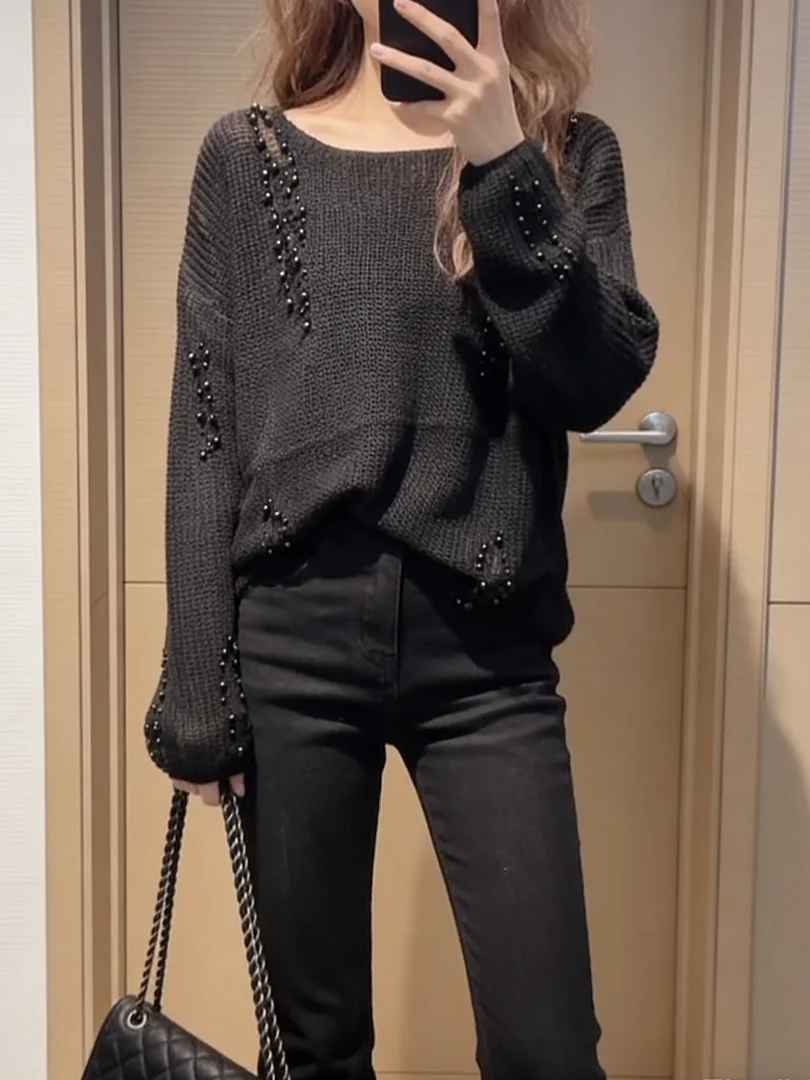 

Раннеосенний корейский вязаный свитер Aosphere: шикарный, уникальный, легкий, мягкий, с длинными рукавами и круглым вырезом