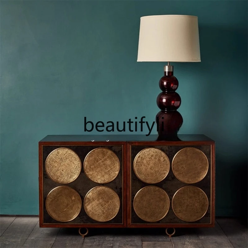 

American Retro Solid Wood Entryway Cabinet Nordic Light Luxury Storage Cabinet