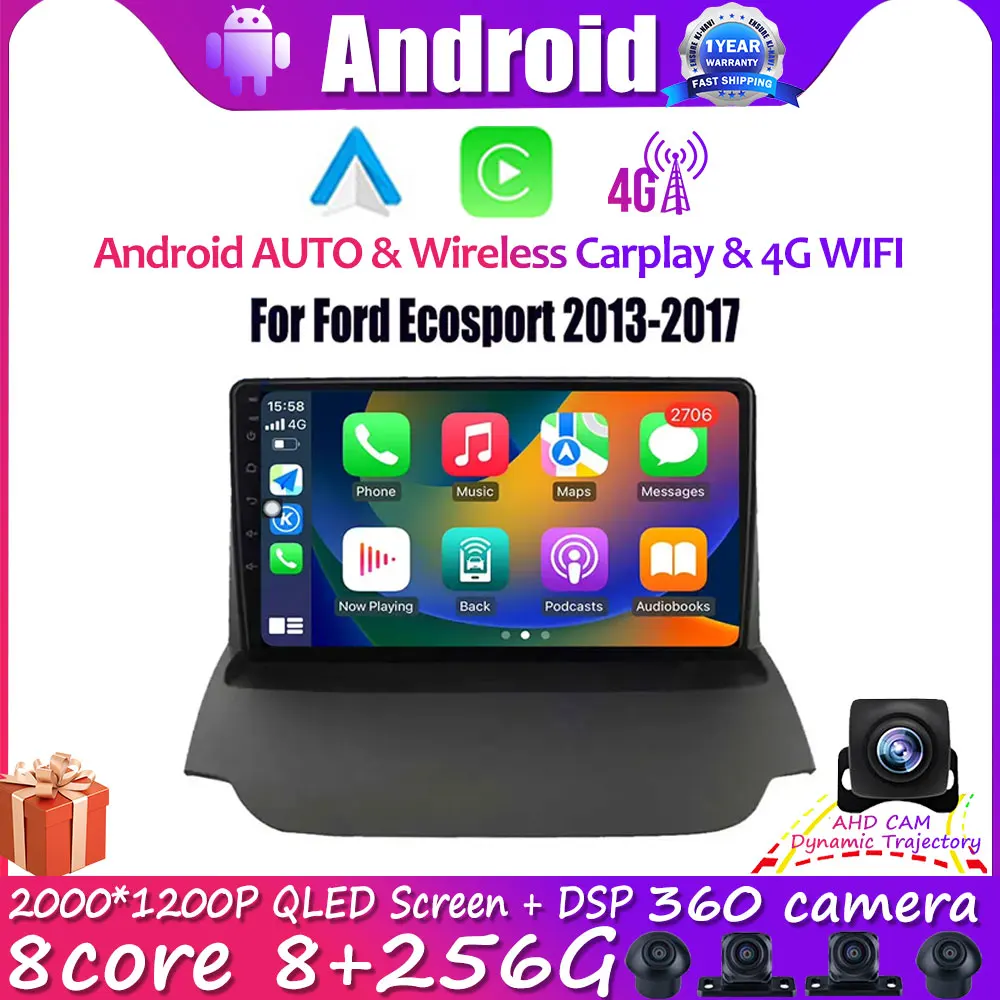 9inch Android 14 For Ford Ecosport 2013-2017 DSP Car Radio Multimedia Player Navigation Bluetooth IPS Touch Screen RAM 4G Lte