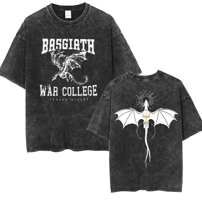 Basgiath War College Vintage Washed T Shirt Fourth Wing Dragon Rider Aesthetic Clothing T-shirt Men Women Fashion Oversized Tees