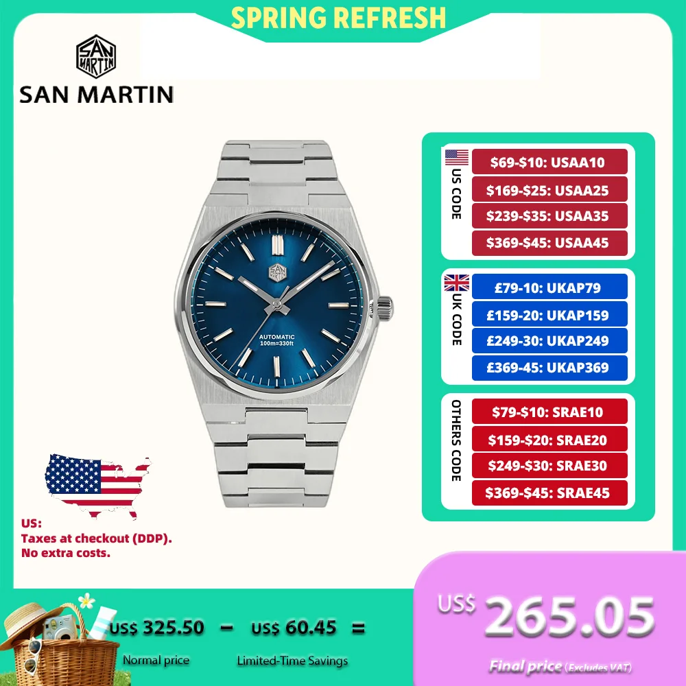 

San Martin 40mm Miyota 9015 Mechanical Watches Waterproof Wristwatch For Men Luxury BGW-9 Luminous Waterproof 10Bar SN0023