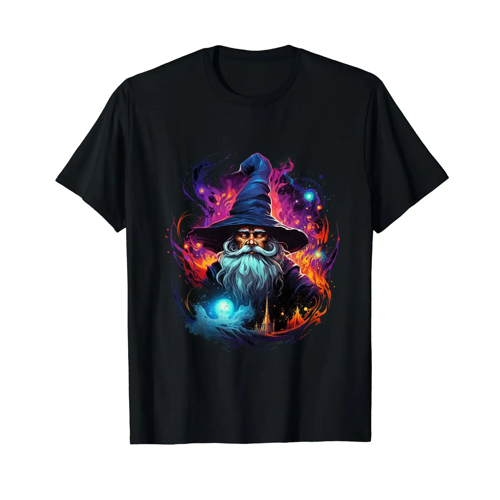 Enchanting Sorcerer And Magical Wizard Fantasy Design T Shirt vintage Washed Top For Everyday Wear Casual homme graphic Soft