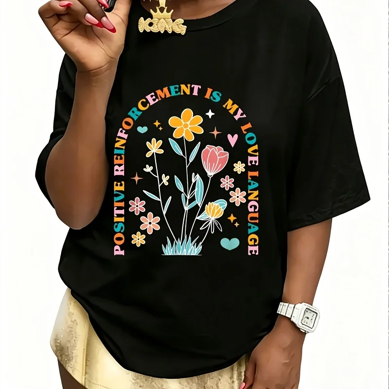 Aba Therapist Love Language Beor Analyst Rbt Floral Women's 100% Cotton T-Shirt Short Sleeve Top Casual Round Neck Fun Print Tee S-5Xl