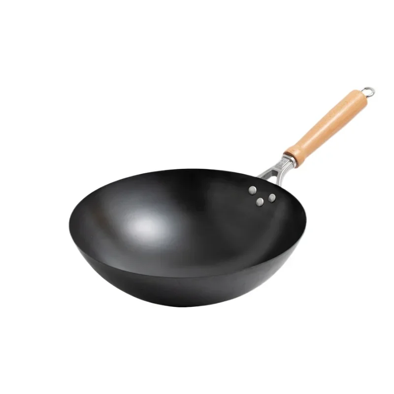 Iron Wok Pan, 32cm Woks & Stir-Fry Pans No Chemical Coated Flat Bottom Chinese Woks Pan for Induction,Electric,Gas