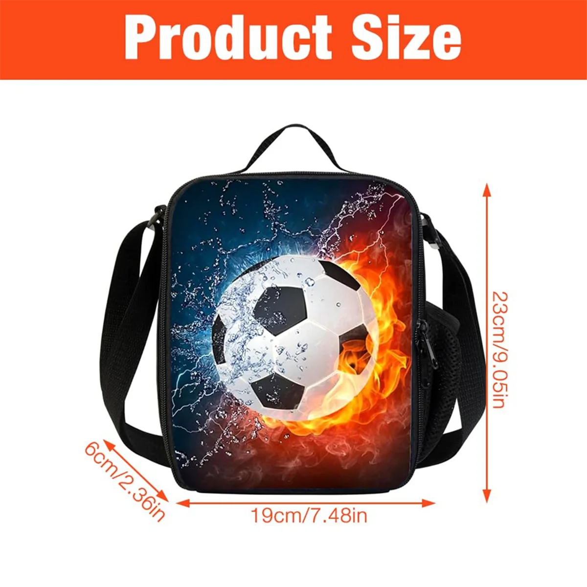 Football Lunch Box Bag Boys Girls,Reusable Cooler Warm Lunch Tote with Bottle Holder, for School Camping Travel Picnic