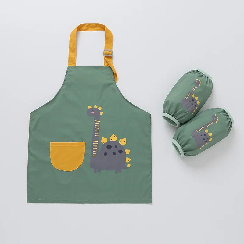 

Children's Painting Smock Waterproof Baby Bib Kindergarten Apron Painting Sleeveless Cartoon Burp Cloths Set Kids Accessories