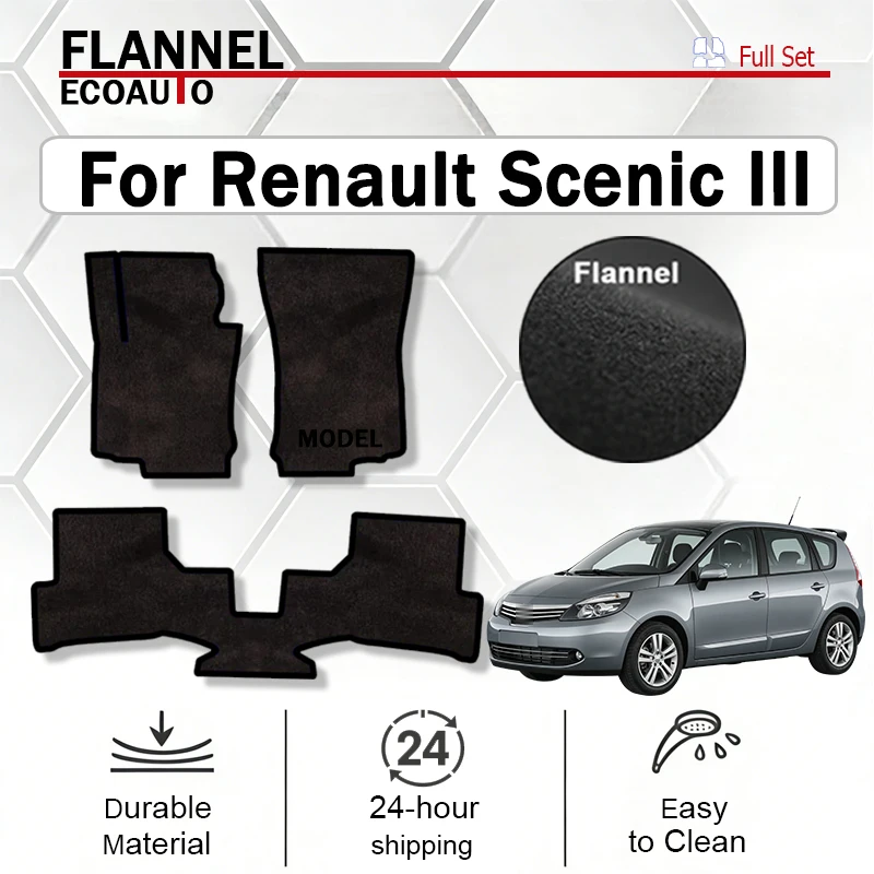 

ECOAUTO Car velour mats for Renault Scenic III minivan (2009 2010 2011 2012 2013 2014 2015 2016) -Black