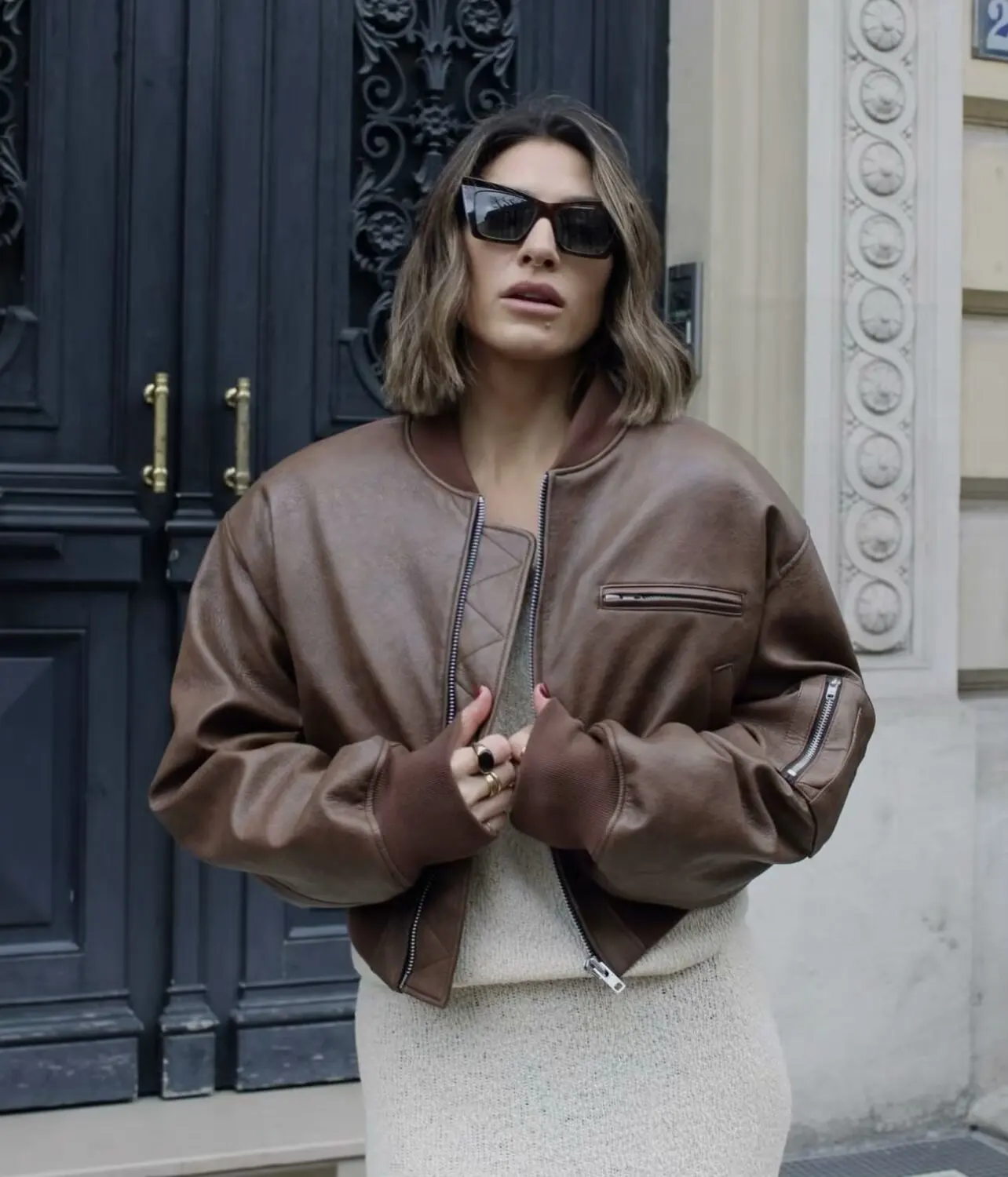 

American Retro Zipper Jacket for Women Winter Padded Warm Loose Long Sleeve PU Leather Jacket Trendy Outwear