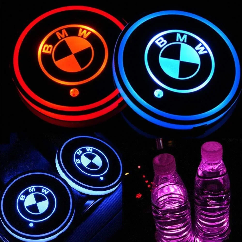 2PCS New LED Cup Holder Light Mats Car Coasters For BMW E90 F20 F30 F34 F36 F10 F15 G20 G30 G32 G01 G02 G05 X1 X2 X3 X4 X5 X6