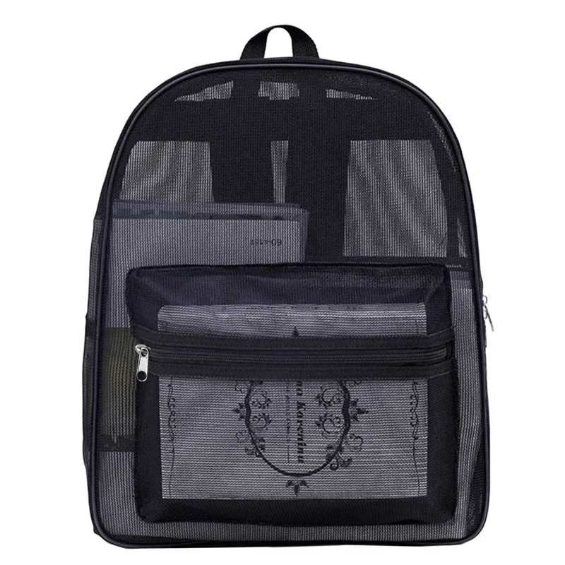 Fashion Women Transparent Backpacks Mesh Backpack for Boys and Girls Light Weight Rucksack Travel Black Student Bag