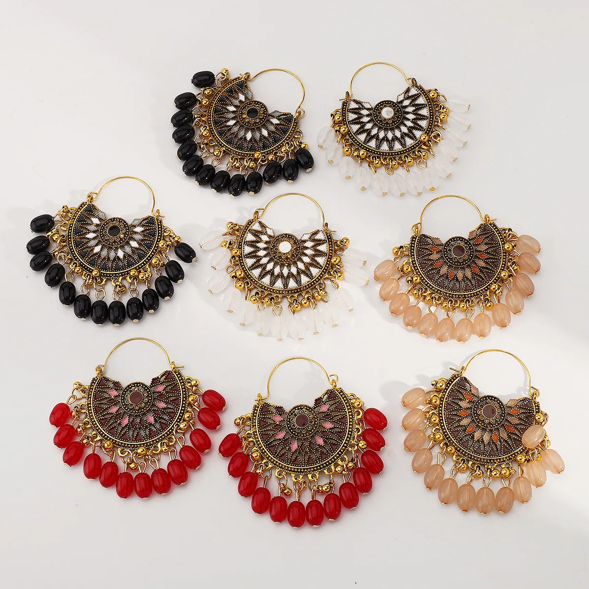 

Vintage Round Tassel Drop Earrings For Women Retro Ethnic Luxury Popular Jewelry Bohemia Imitation-crystal Big Large Earrings