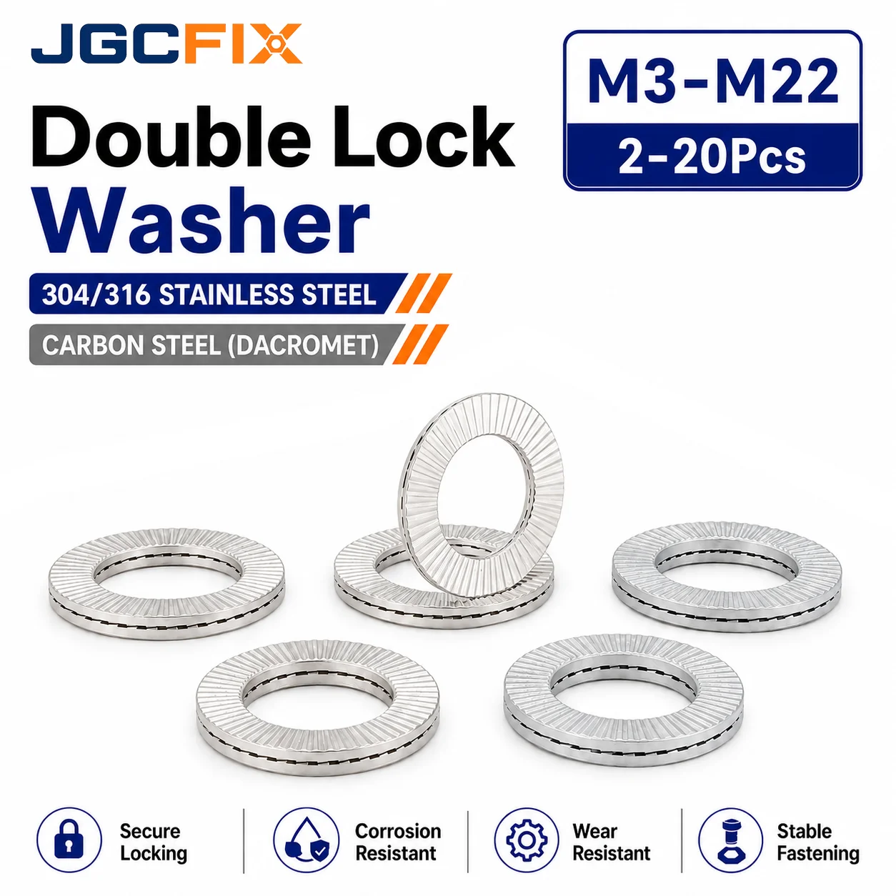 2-20Pcs M3 M4 M5 M6 M8-M22 316/304 Stainless Steel DIN25201 Double Deck Self-Locking Washer Wedge Lock Loose Shock Proof Gasket