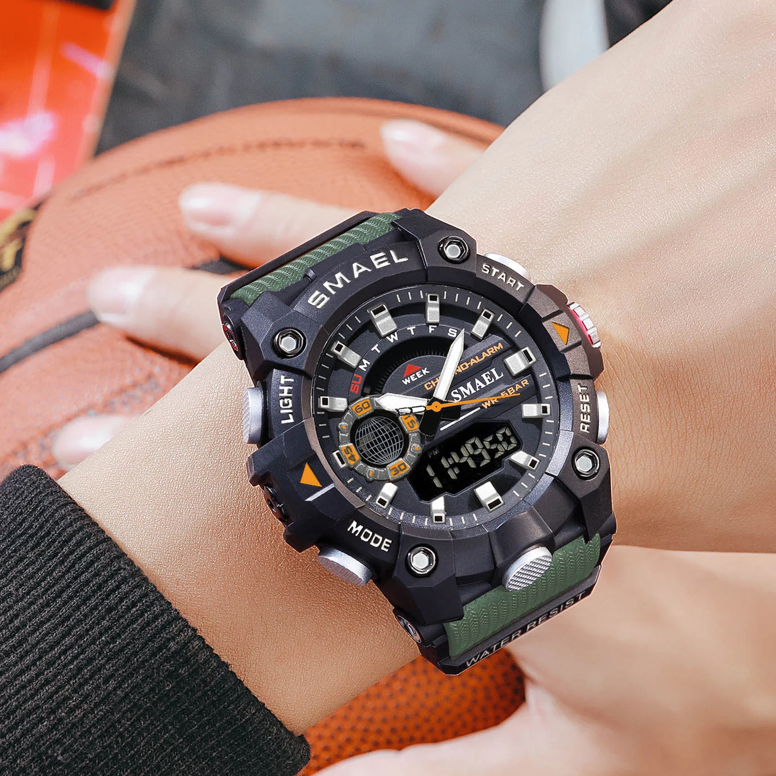 SMAEL Fashion Sport Watches Men Shock Resistant 50M Waterproof Wristwatch LED Alarm Stopwatch Clock Military 8040 Men Watch