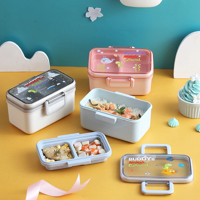 750ml Kids lunch box Double Compartments Seal Leakproof Cartoon Bento Box School Girl Tiffin Box Microwave Picnic Food Storage