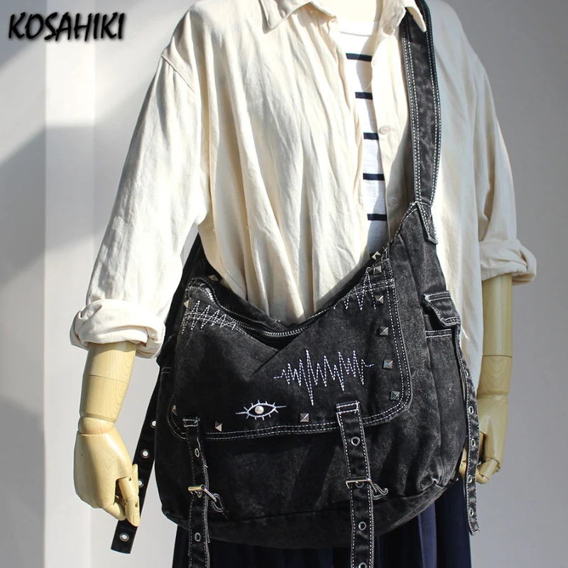 

Y2k Aesthetic Trendy Grunge Denim Bag High-capacity Vintage All Match Women's Handbags Korean New Casual Shoulder Crossbody Bags