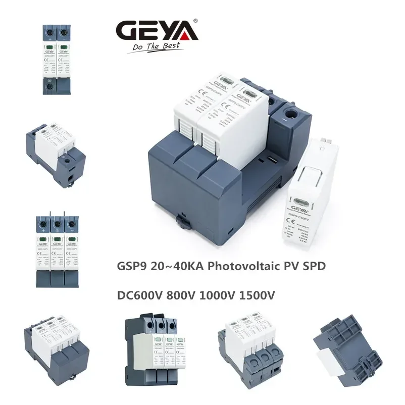 GEYA GSP9 2P Solar PV Low Voltage SPD Din Rail DC 600V 1000V 20KA-40KA Surge Arrester Lightning Protector SPD DC