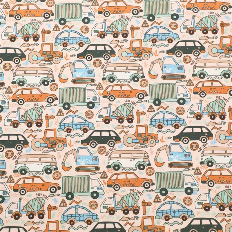 New Cartoon Car Excavator Printed Cotton Fabric For Sewing Craft Cloth Quilting Baby Dress Tecido Diy Patchwork Handmade Tissu