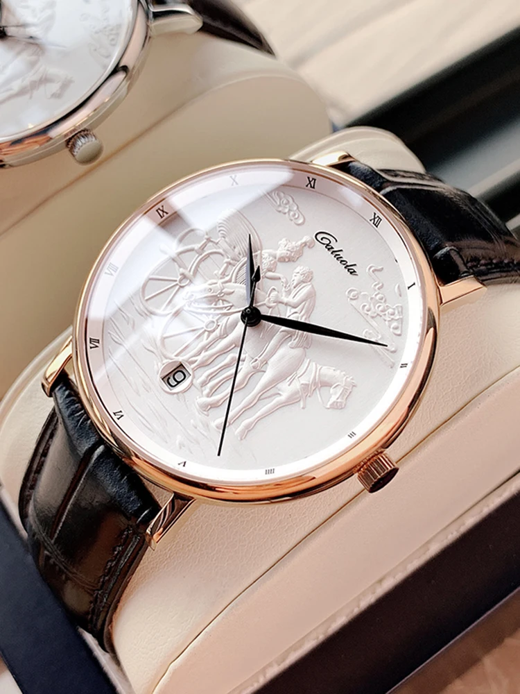 Luxury Automatic Watch Men Miyota 9015 Mechanical Wristwatches 40mm Relief Art Dial Fashion Watches Waterproof Clocks CALUOLA