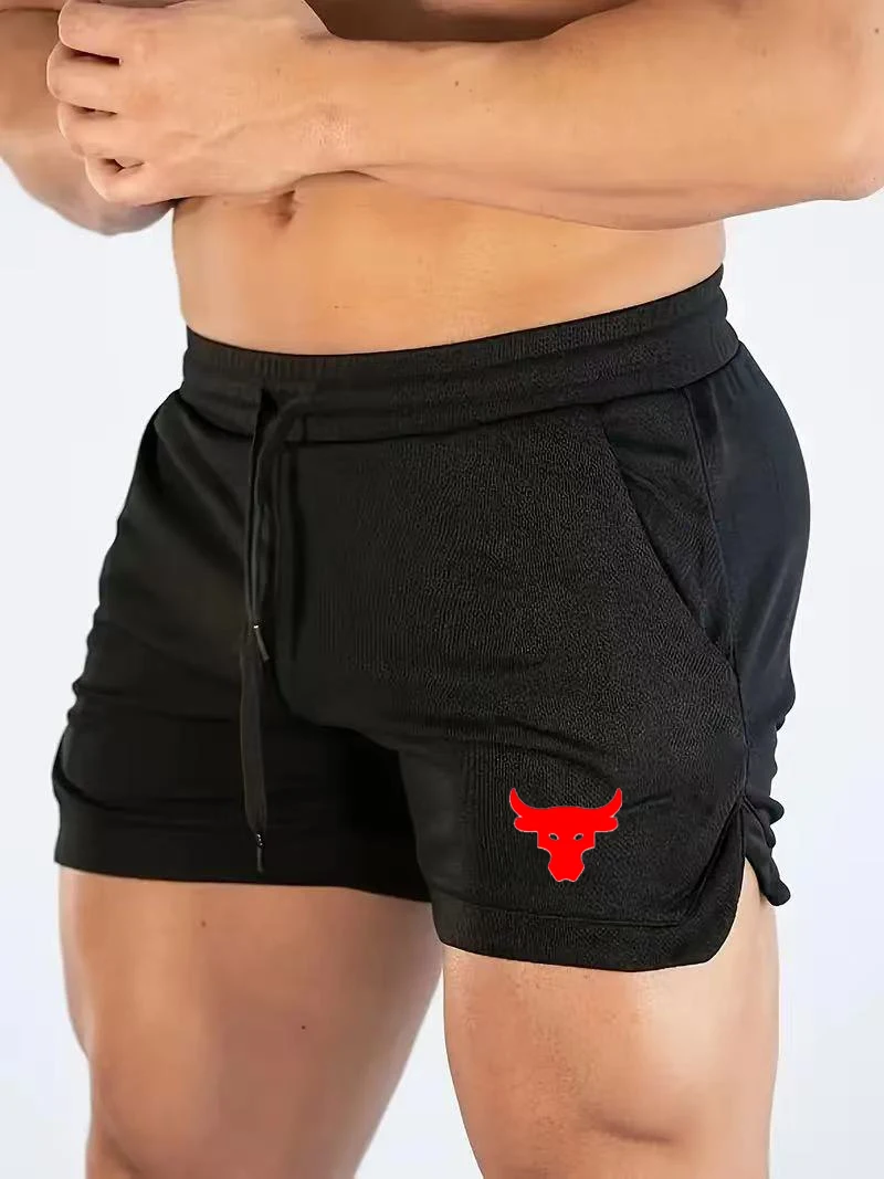 Summer Men's Fitness Shorts Bullfighting print Gym Shorts Gyms Short Pants Run Sportswear Running Shorts Men Sports Jogging