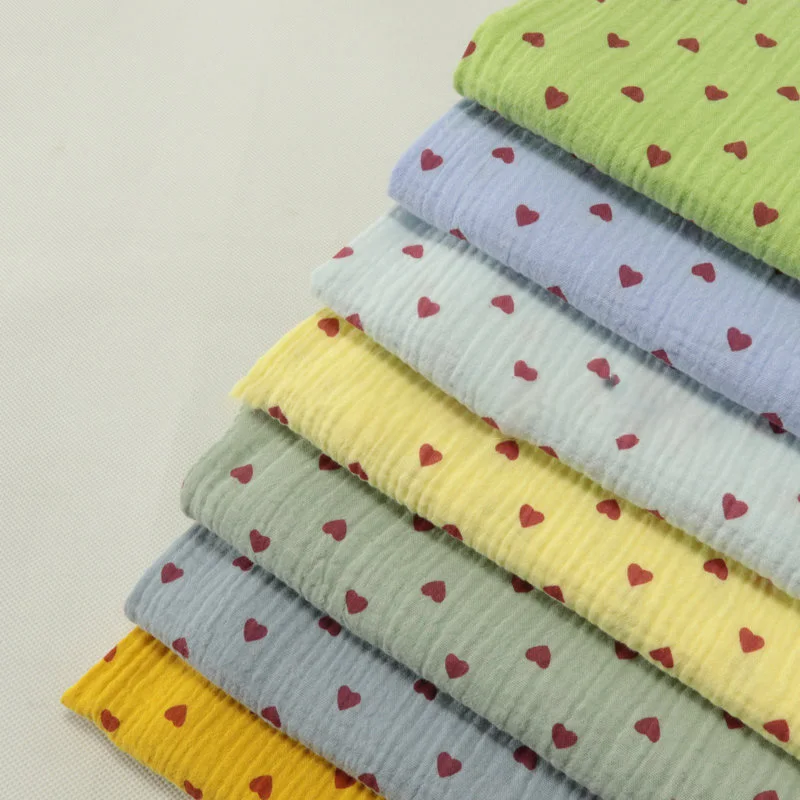 15 colour Soft Heart Print Cotton Sewing Fabric Crepe Double Layer Gauze Cloth Cotton Skirt Pajama Cotton Fabric 100x135cm