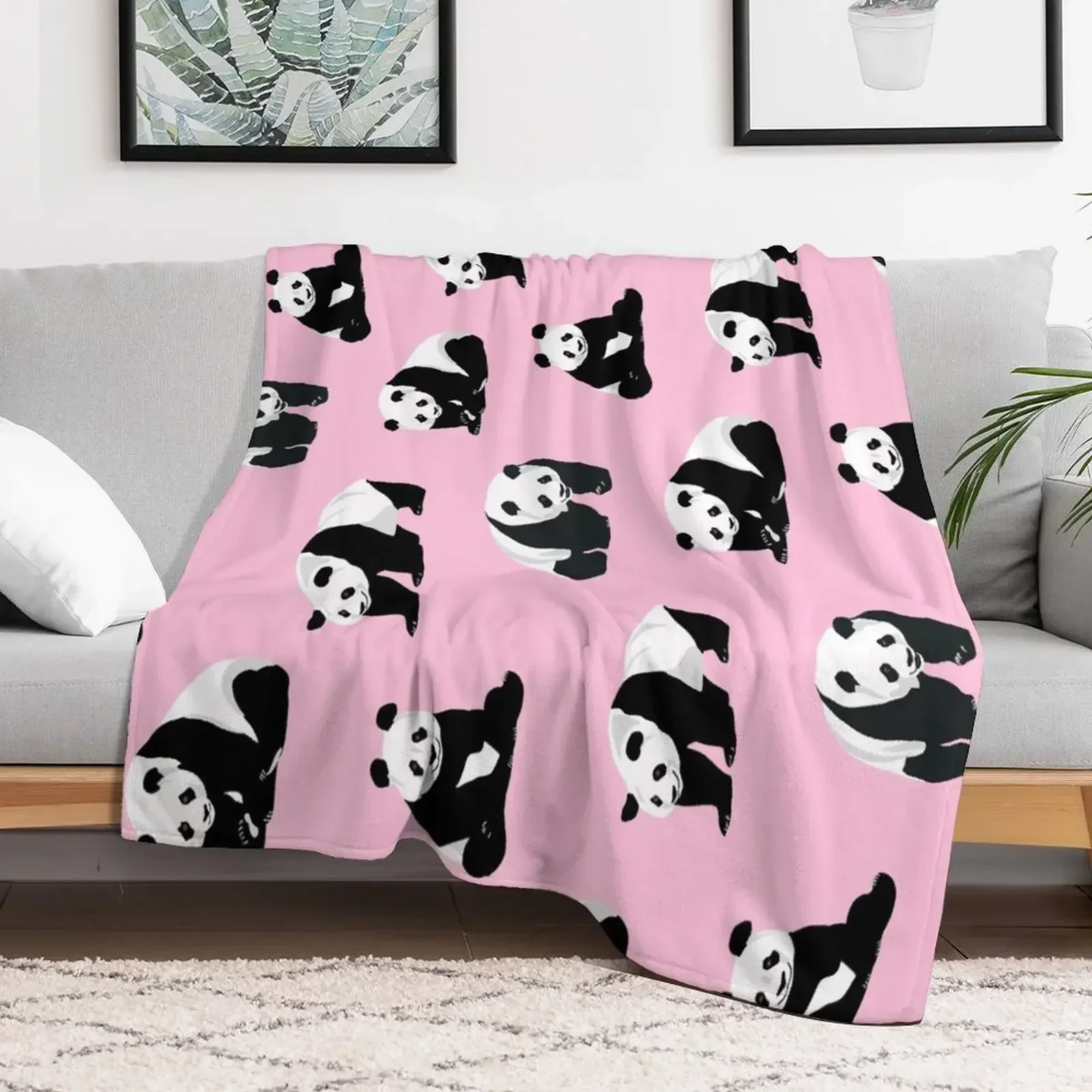

Multiple Pandas on Pink Background Throw Blanket for winter Plaid on the sofa manga Blankets funny gift christmas gifts Blankets