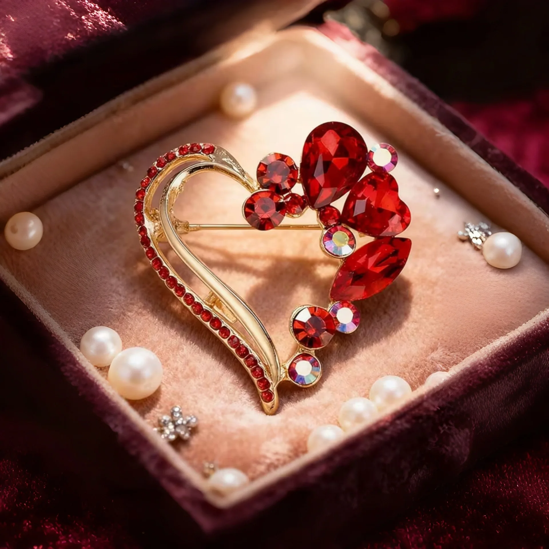 Women'S Formal Day Wear - Broche de Corazón Abierto de Cristal