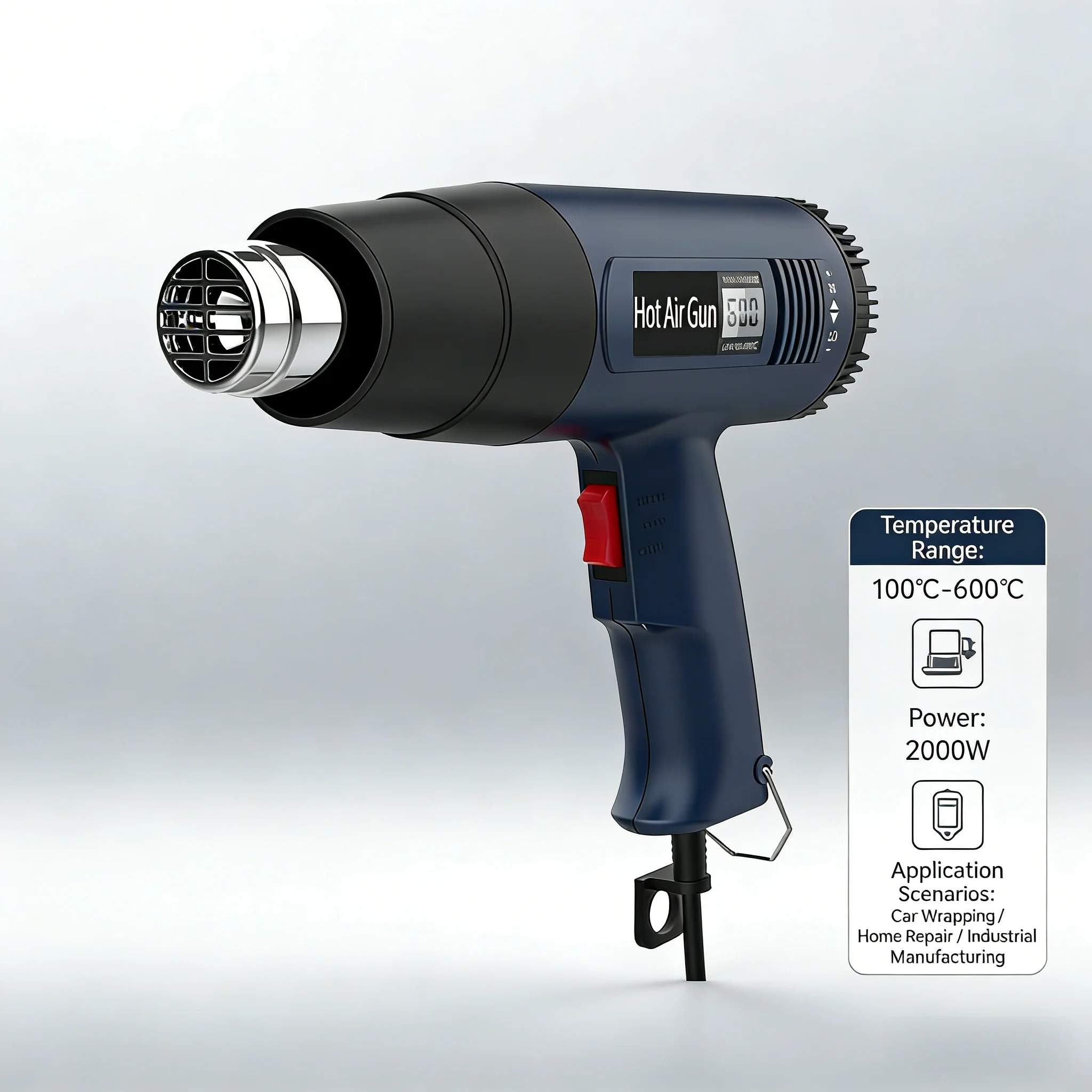 

Тепловая пушка 2000 Вт, профессиональный фен с регулируемой температурой 60-600 D, 4 насадки для зачистки краски своими руками, термоусадочного ПВХ и дома