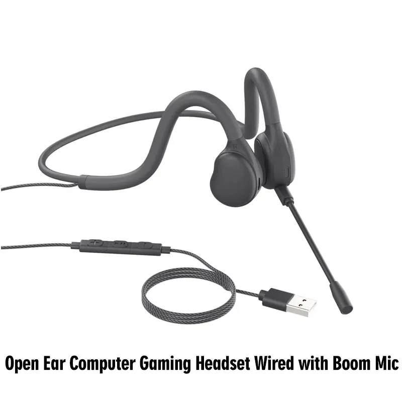 

Open Back Computer Gaming Headset Wired High Quality w Boom Microphone Long Earphone No in-Ear Pressure Extra-Loud & Clear Voice