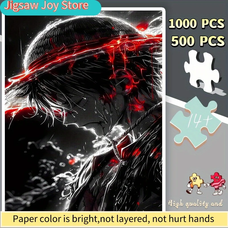 

Puzzles, Paper Puzzles, Puzzles Featuring a Black-And-White Melancholic Illustration of Red-Haired Luffy, Suitable for (Relaxa