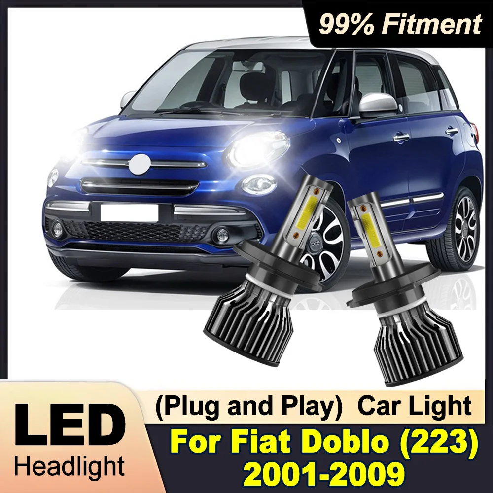

2PCS Car LED Headlight 6000K White H4 High Low Beam Headlamp 30000LM 300W For Fiat Doblo (223) 2001-2009 Plug and Play Car Light